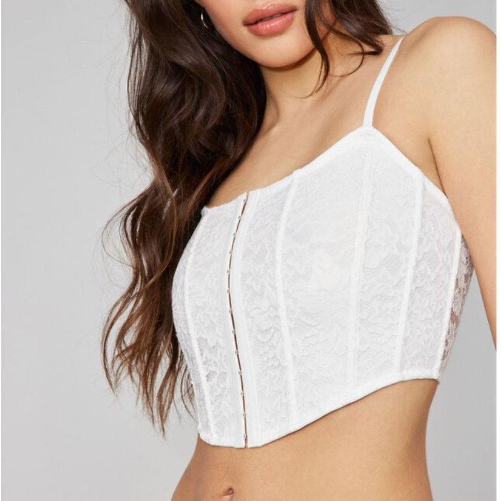 GARAGE Candice Lace Bustier Crop Top, Snow White XS NWT